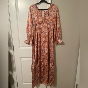Pink Lily Long Sleeve Paisley Dress - Orange and Purple